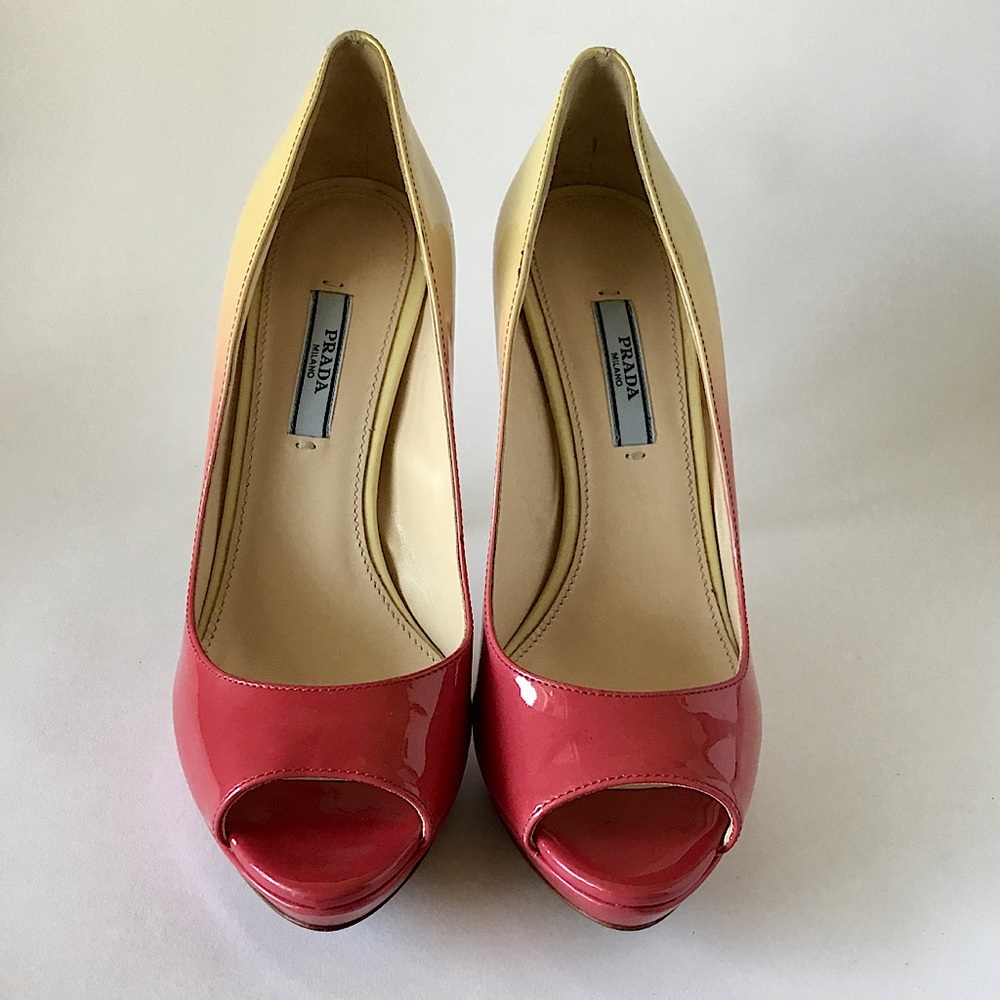 PRADA Ombré Patent Leather Peep-Toe Pumps, NWOB